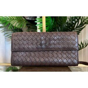 Vintage Bottega Veneta Intrecciato Brown Leather Wallet